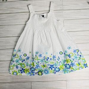 Faded Glory White Dress with Blue and Green Floral Design